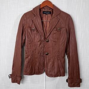 Black Rivet Vintage Style Genuine Leather Button Jacket Coat Blazer Size S
